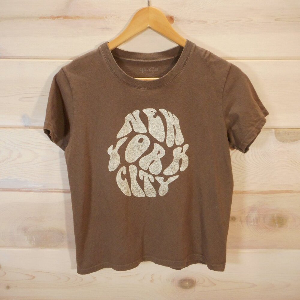 John Galt New York City T-shirt Cotton Brown Crewneck Baby-Tee OS Fits S-M